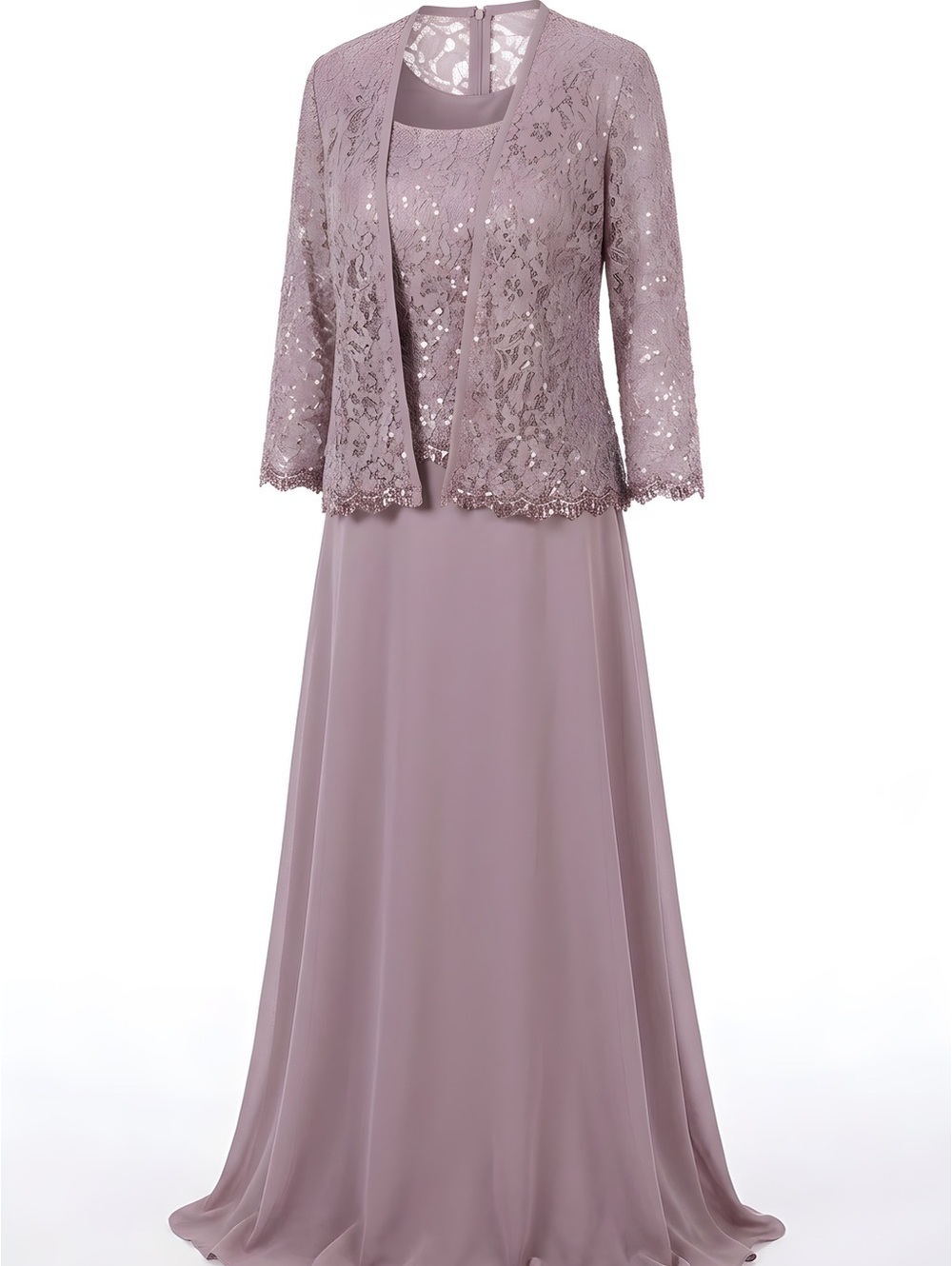 Timeless Lace Jacket Gown in Mauve - Long Sleeve- Mother of the Bride
